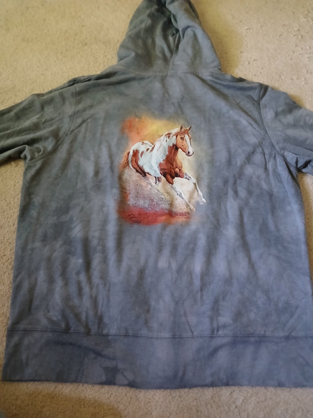 The Mountain Gray Tie-Dye Hoodie with Running Horse Graphic Unisex Xl
